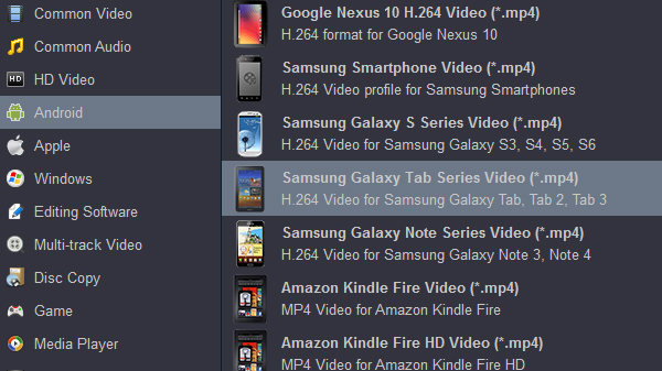 Rip and convert Blu-ray to Galaxy Tab A playback format
